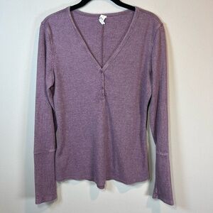 ZYIA Active Womens Dont Wake Me Thermal Knit V-Neck Henley Top Shirt Lilac Large